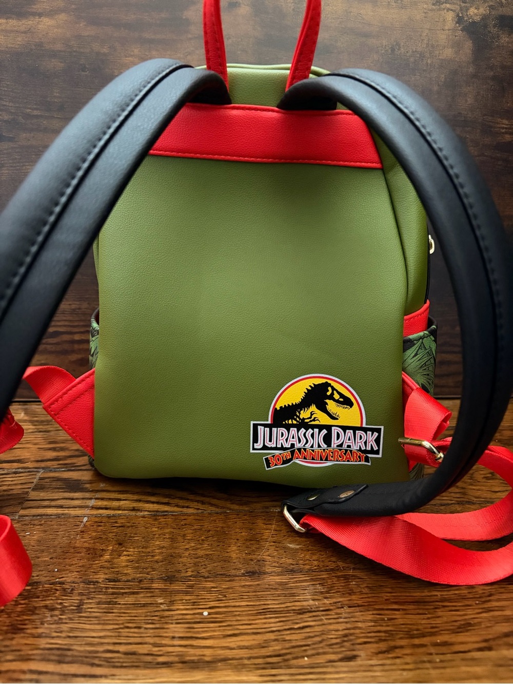 Loungefly Jurassic Park Dilophosaurus Mini Backpack - Green, Red & Yellow - Picture 2 of 5